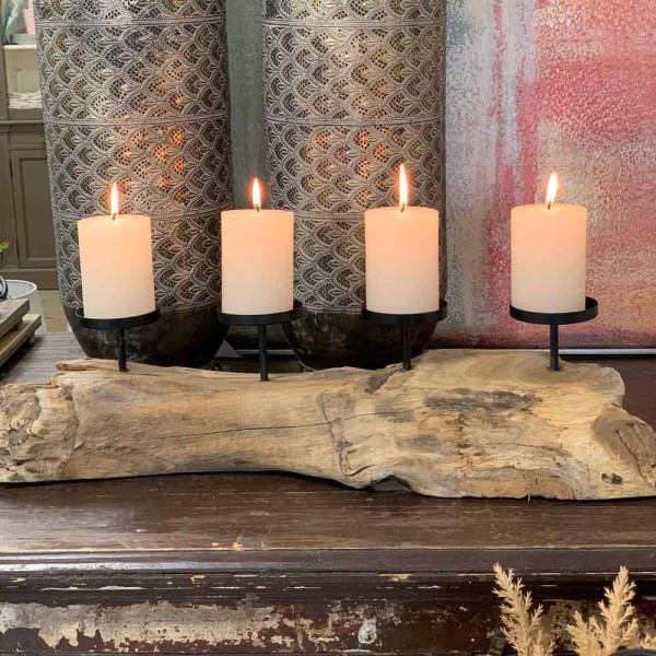 Adventskranz Holz länglich Teakholz 4 Kerzenhalter Natur Tischleuchter