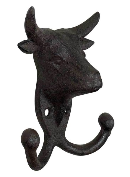 Garderobenhaken Kuh Kleiderhaken Rind Doppelt Gusseisen Braun Antik-Stil Vintage