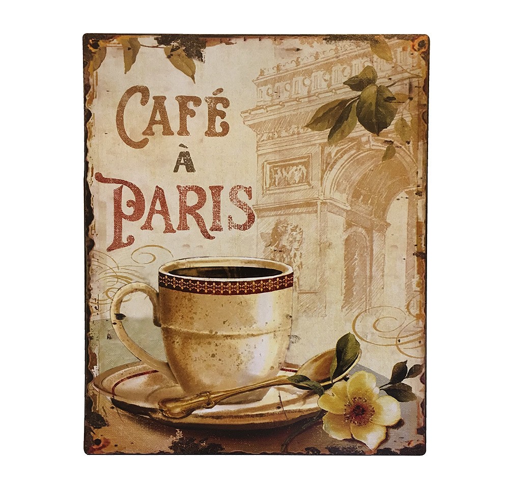 Blechschild CAFE A PARIS Nostalgie Dekoschild Vintage Antik-Stil 25x20cm