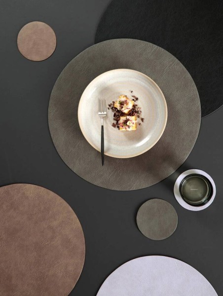 ASA Selection Tischset Rund Grau Silver Cloud Vintage Leder-Optik Platzset