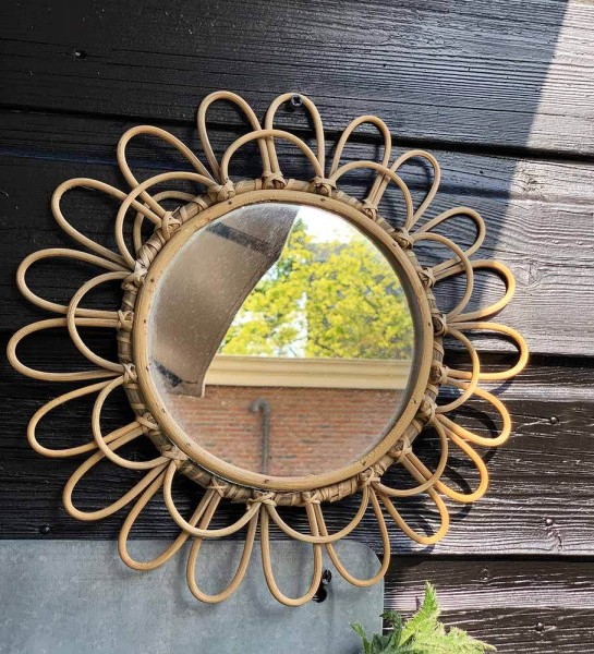 Spiegel Boho Rund Blume Weide Wandspiegel Flower Ø 35cm