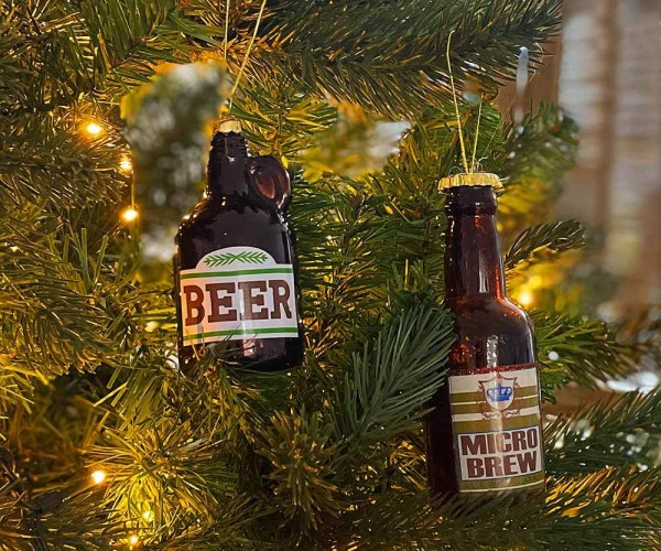 Christbaumschmuck Bier 2-teilig Weihnachtsbaumschmuck Bierflasche Echt Glas