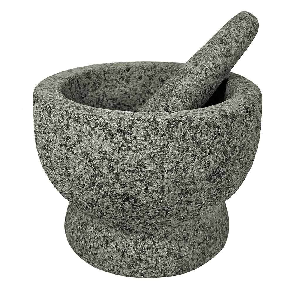 Mörser mit Stößel Granit Grau Naturstein Steinmörser Klassisch 16cm