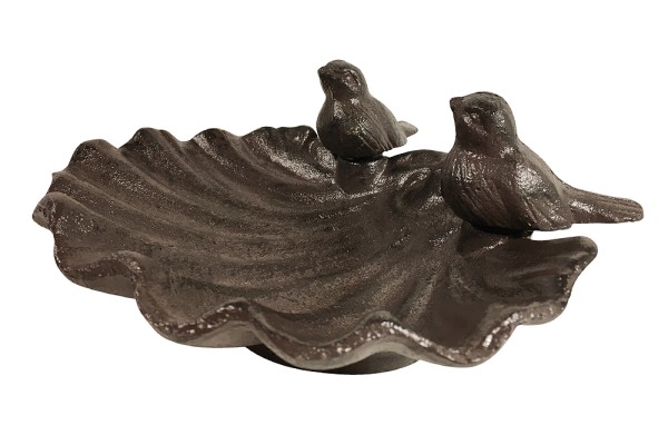 Vogeltränke Vogelbad Muschel 2 Vögel Gusseisen Braun Antik-Stil