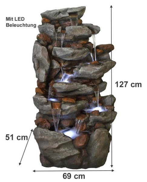 Ubbink AcquaArte Bonorva 127 cm Großes Wasserfall Set mit LED Naturgetreue Felsstruktur Gartenbrunne