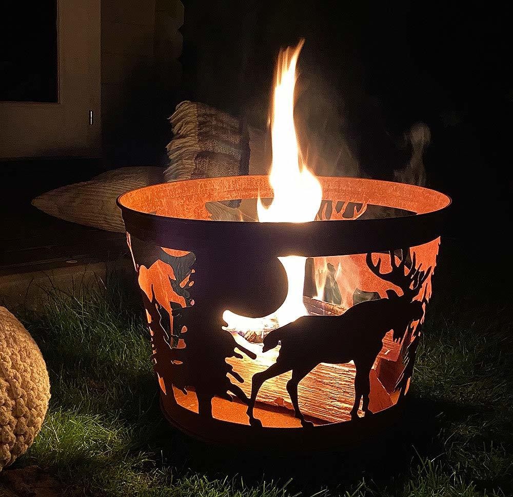 Feuerkorb Rostig Elch Motiv Metall Rost Hirsch Feuerstelle Rund Feuertonne 45cm