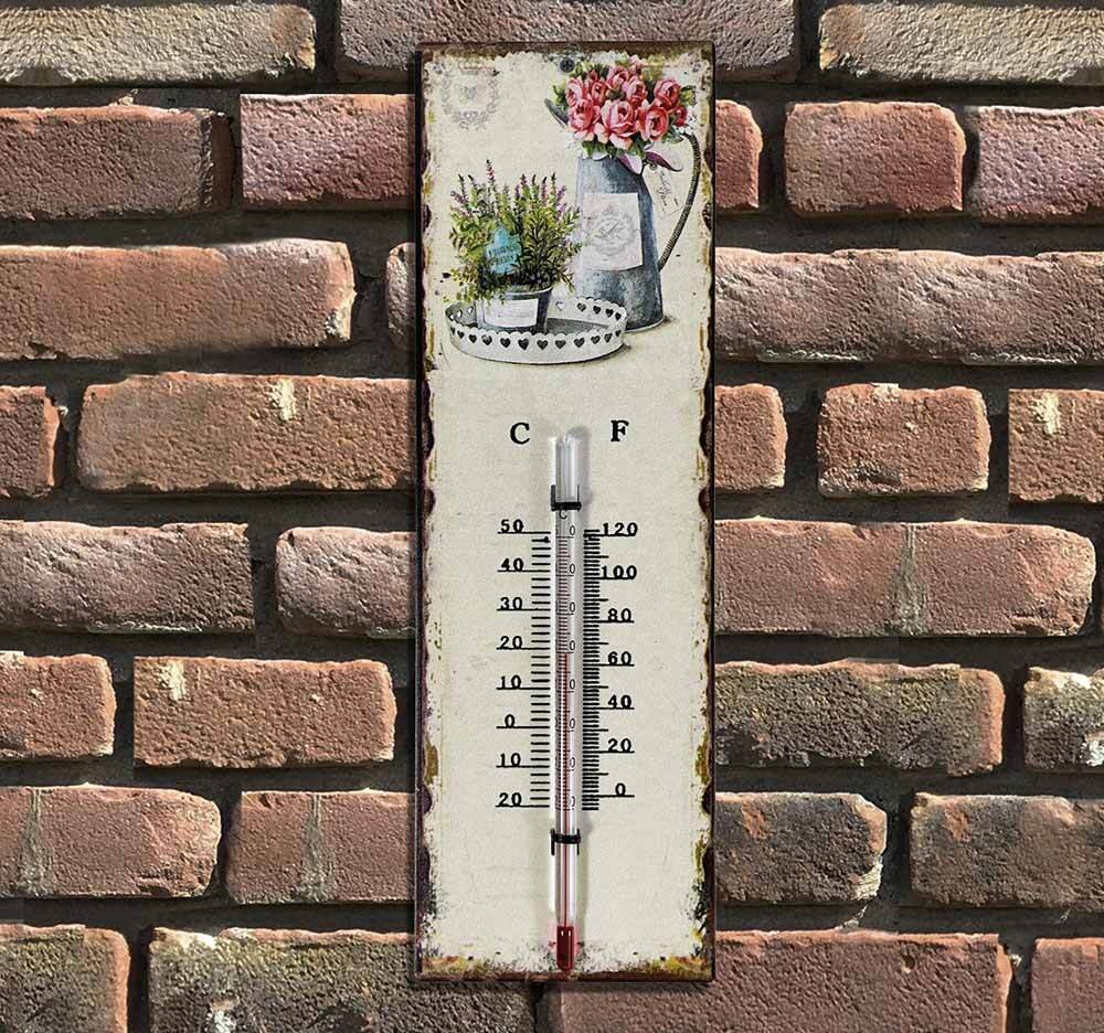 Wandthermometer Blumen Thermometer Lavendel Vintage Nostalgie Blechschild