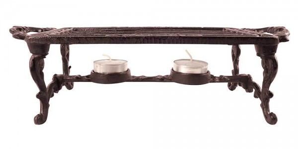 Rustikales Stövchen Warmhalteplatte 2-flammig Landhaus Eisen Antik-Stil