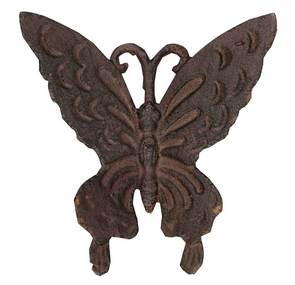 Schmetterling Figur Gartenfigur Gusseisen Braun Wanddeko Dekofigur Antik-Stil