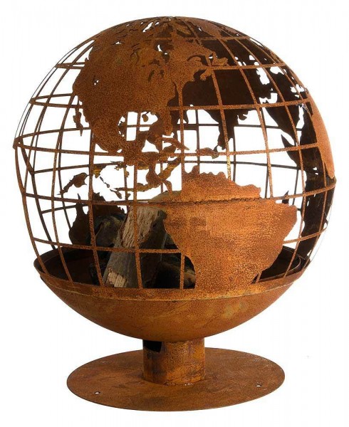 Feuerkorb Weltkugel Globus Feuerschale Metall Rostig Lagerfeuer Feuerkugel 60cm