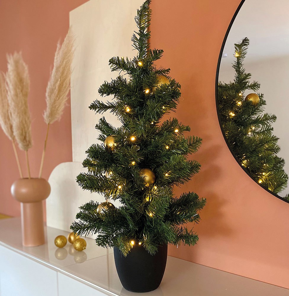 Weihnachtsbaum künstlich mit Beleuchtung 90cm mit Topf LED Warmweiß
