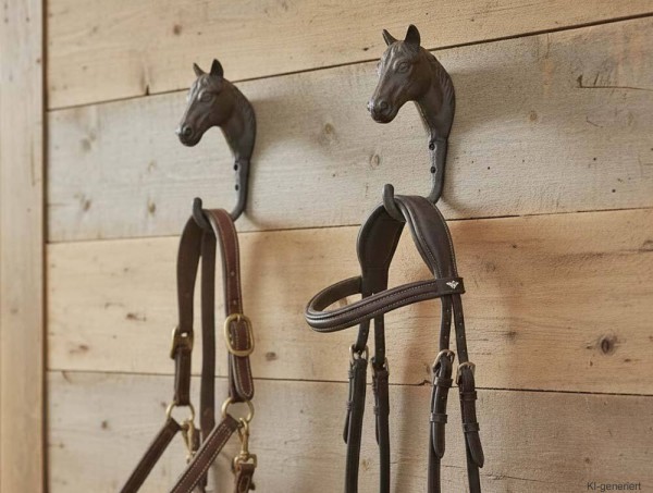 Garderobenhaken Pferdekopf Trensenhalter Pferd Haken Gusseisen Antik-Stil Braun