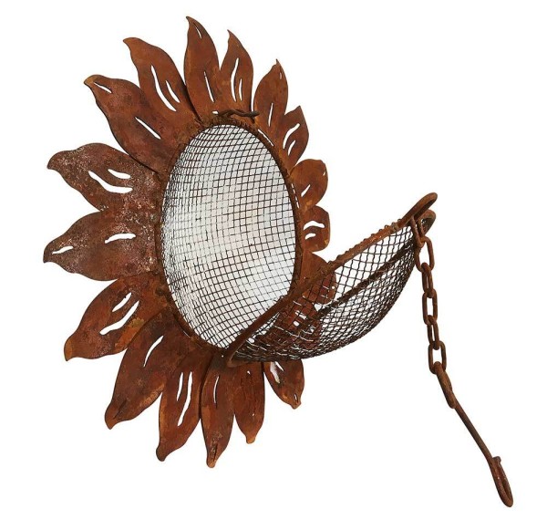 Vogelfutterspender Sonnenblume zum Aufhängen Metall Edelrost Vogelfutterstation