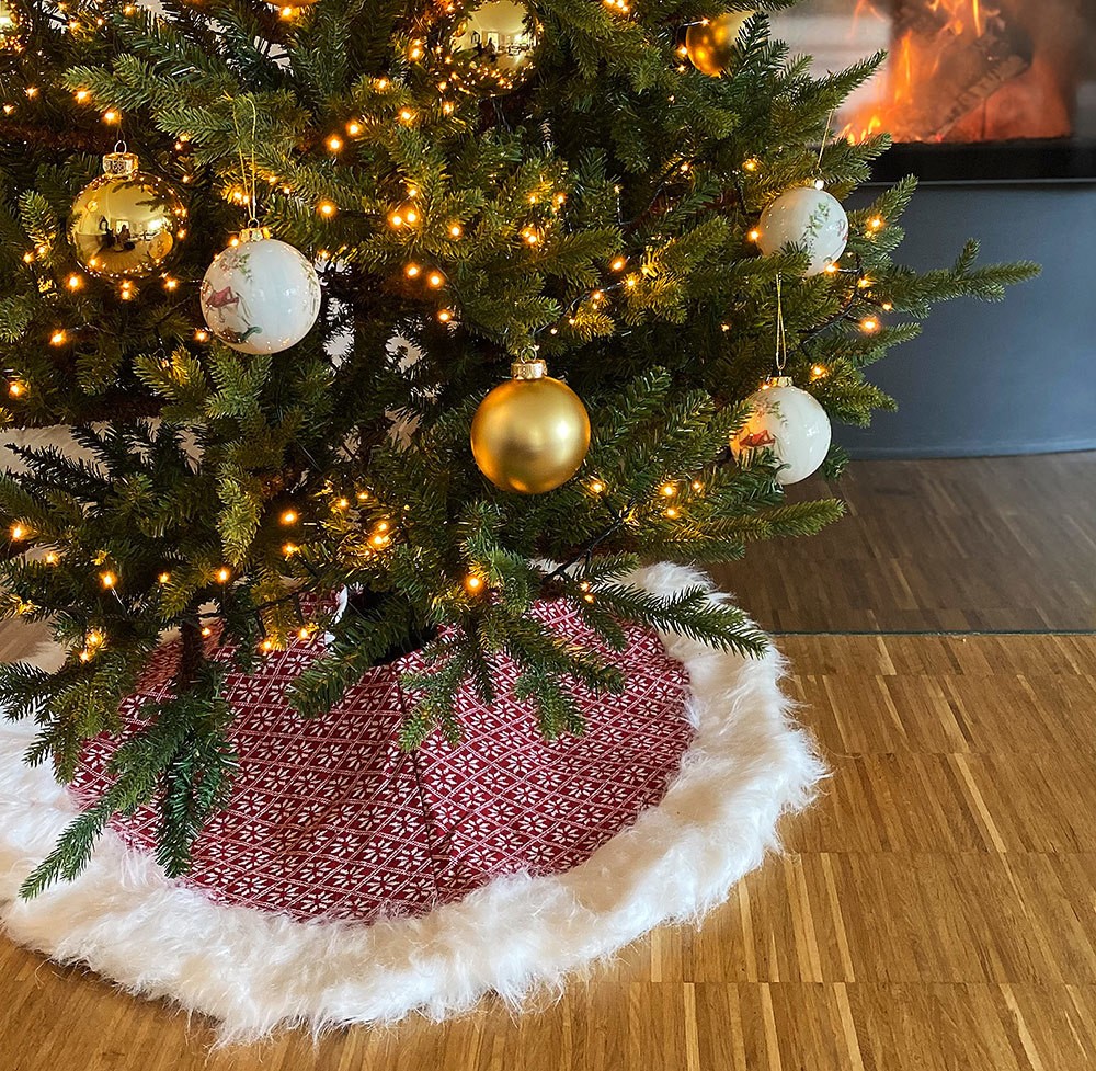 Weihnachtsbaumdecke Norwegen Rund Strick Rot Abdeckung Christbaumständer Decke