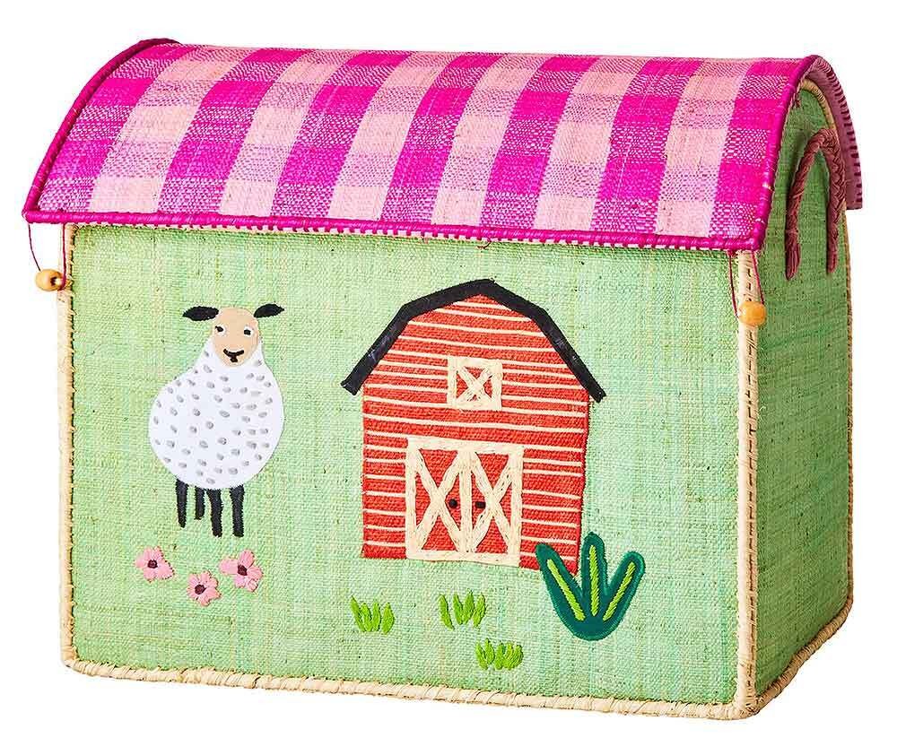 Rice Spielzeugkorb Grün Pink Bauernhof Schaf Spielzeugkiste für Kinder 54x34cm