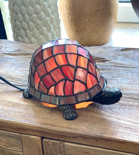 Tiffany-Leuchte Schildkröte Tiffanylampe Tischlampe Tischleuchte Rot Bunt