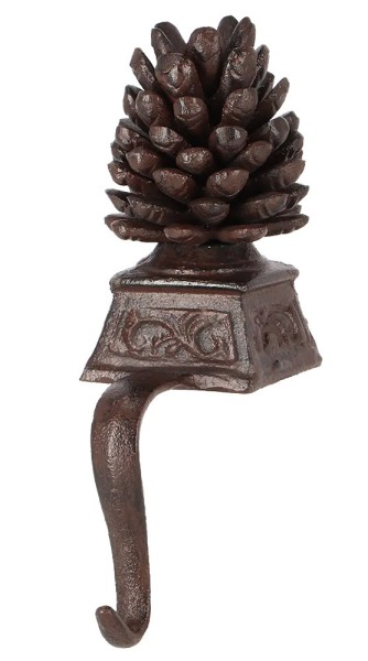Dekohalter Haken für Kante Gusseisen Braun Tannen Zapfen Kantenhänger Vintage