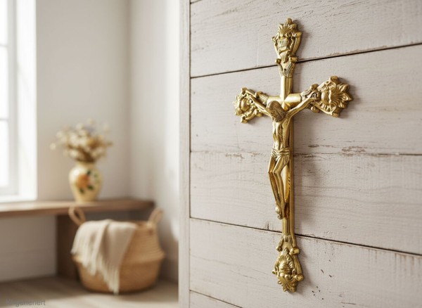Wandkreuz aus Messing Kreuz zum Aufhängen Jesus-Christus Kruzifix 32cm