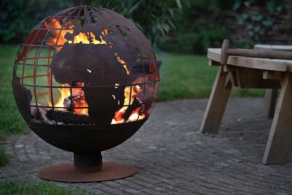 Feuerkorb Weltkugel Globus Feuerschale Metall Rostig Lagerfeuer Feuerkugel 60cm