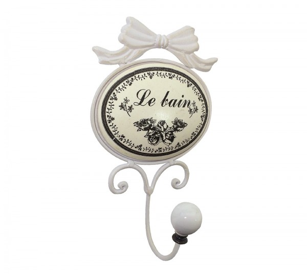 Nostalgischer Handtuchhalter LE BAIN Garderobenhaken Eisen Landhausstil Weiß