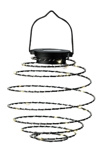LED Lampion Solar Metall Spirale Schwarz Laterne zum Aufhängen Warmweiß Ø 16cm