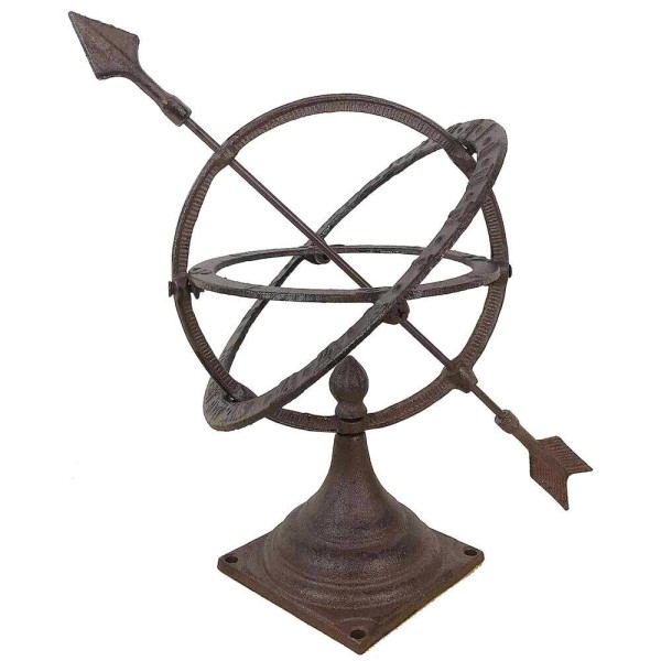 Sonnenuhr auf Standfuß Antik-Stil Gusseisen Braun Gartendeko H 30cm