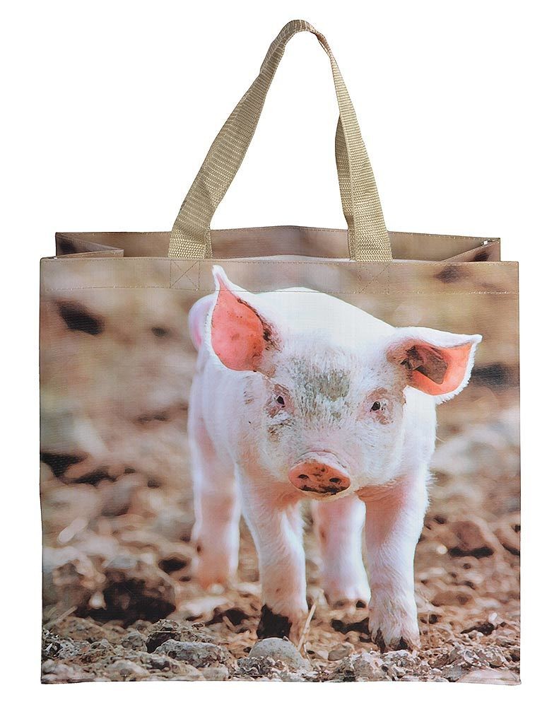 Einkaufstasche Schweinchen Tragetasche Shopper Bauernhof-Motiv Schwein 40x40cm