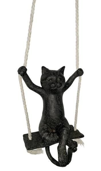 Figur Katze auf Schaukel Katzenfigur Dekofigur Skulptur Statue Schwarz 20cm
