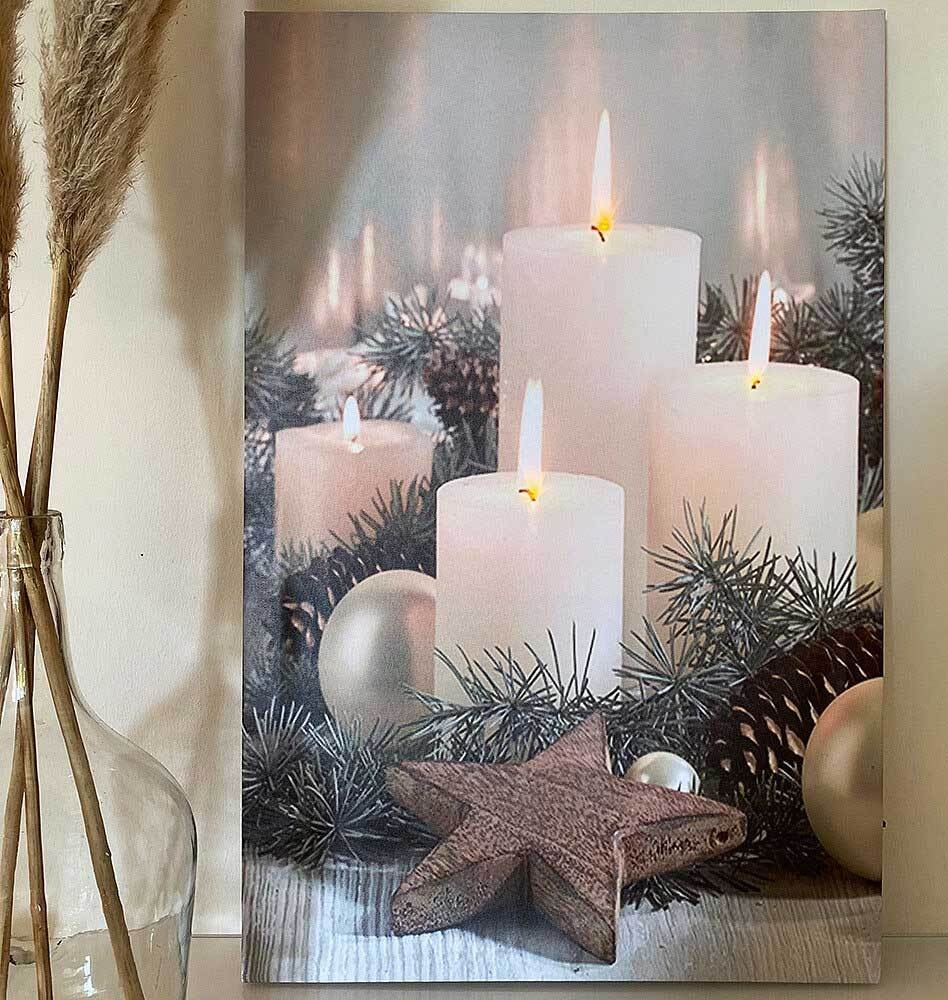 LED Bild Adventskranz 4 Kerzen Einzeln Einschaltbar Mit Beleuchtung 58x38cm | LED-Bilder | Wanddeko | Wohnen