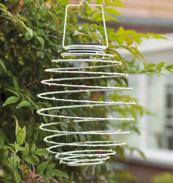 LED Lampion Solar Metall Spirale Weiß Laterne zum Aufhängen Warmweiß 16cm