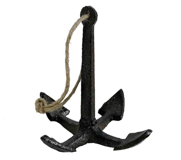 Anker Hängedeko Haken am Seil Tau Maritim Schiffstau Gusseisen Braun Antik-Stil
