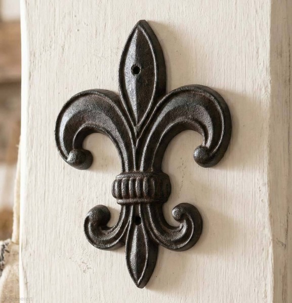 Lilie Deko Gusseisen Französische Fleur-de-Lys für Wand Antik-Stil Schwarz