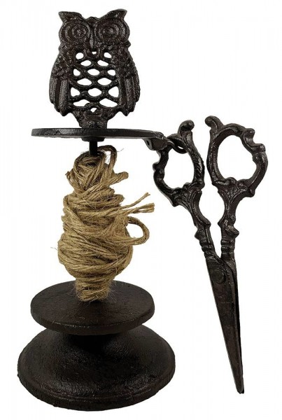 Garnspender Eule mit Schere Nostalgie Gusseisen Antik-Stil Braun
