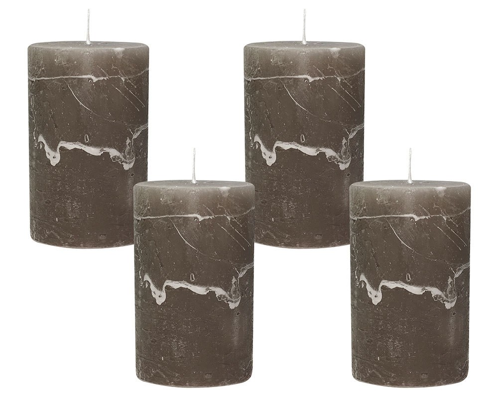 4 Rustic Stumpenkerzen Premium Kerze Dark Taupe 6x10cm – 38 Std Brenndauer