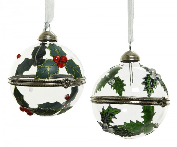 Christbaumkugeln zum Öffnen Mistelzweig Holly 2 Stück Weihnachtskugeln Echt Glas