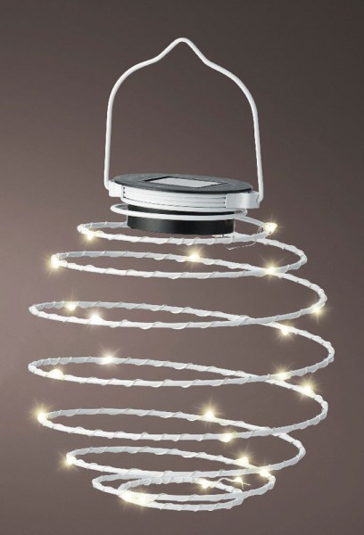 LED Lampion Solar Metall Spirale Weiß Laterne zum Aufhängen Warmweiß 16cm