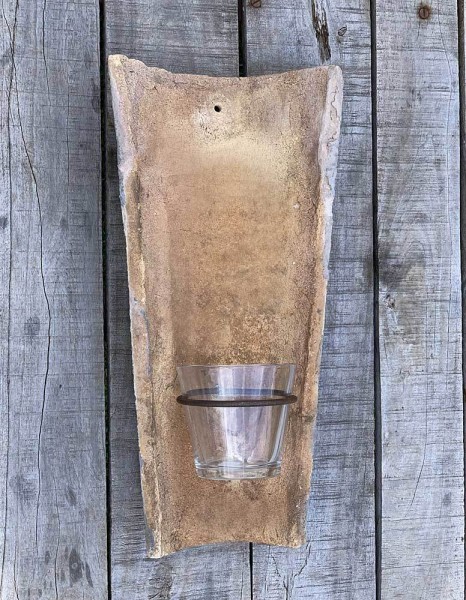 Wandkerzenhalter Echt Antiker Dachziegel mit Glas Windlicht Teelichthalter