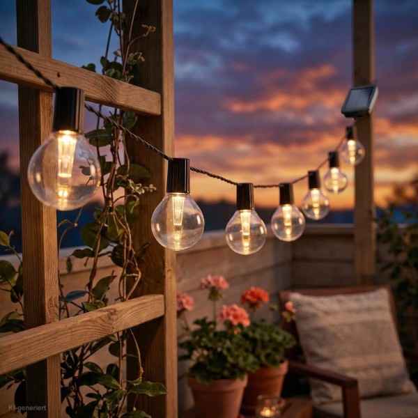 Solar Lichterkette 20 LED Glühbirnen Warmweiß Garten Camping Wetterfest 5,7 Meter