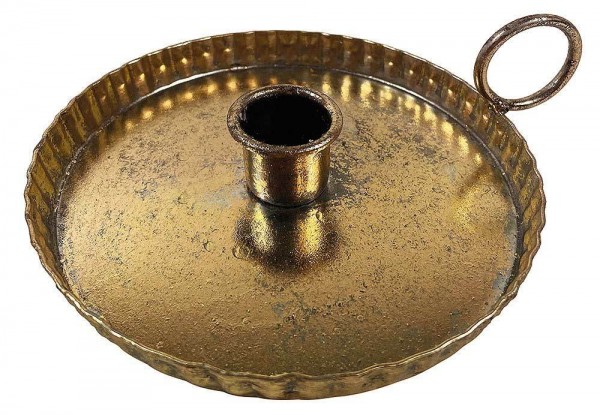 Kerzenhalter mit Henkel Biedermeier Kerzenständer Metall Gold Patiniert Vintage