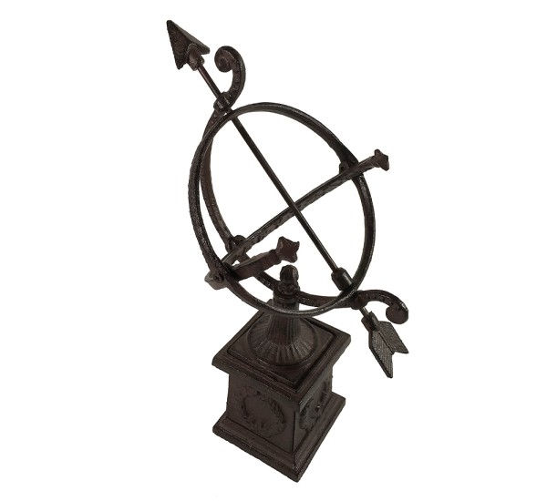 Sonnenuhr auf Standfuß Antik-Stil Gusseisen Braun Gartendeko H 34cm