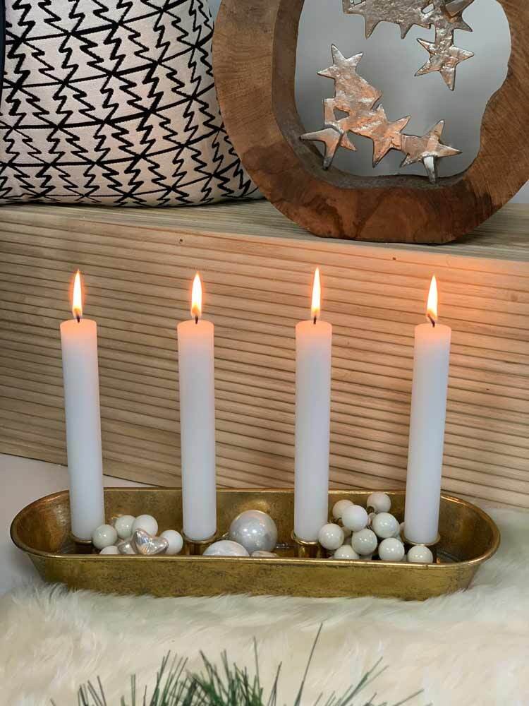 Adventskranz Metall Gold Länglich zum Dekorieren 4 Kerzenhalter 37 cm