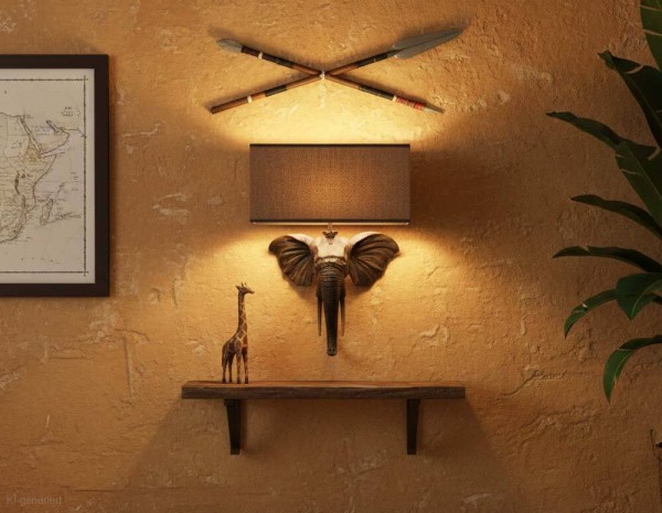 Wandleuchte Elefant Afrika Wandlampe Safari Kolonialstil Antik-Stil Braun