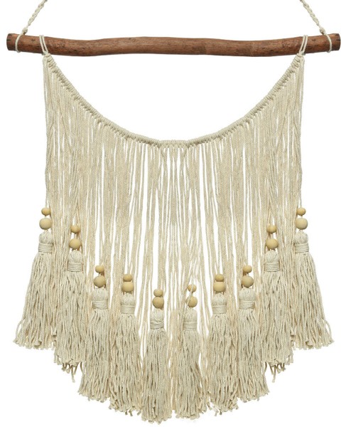 Makramee Wandbehang Boho Wanddeko Wandteppich Perlen Baumwolle gewebt 60x60cm