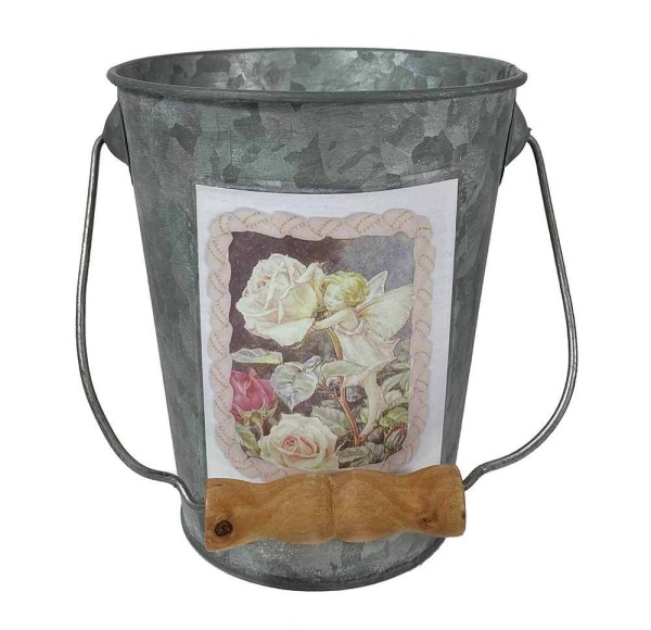 Kleiner Zinkeimer Blumentopf mit Holzgriff Elfen Motiv Deko Pflanztopf Landhaus