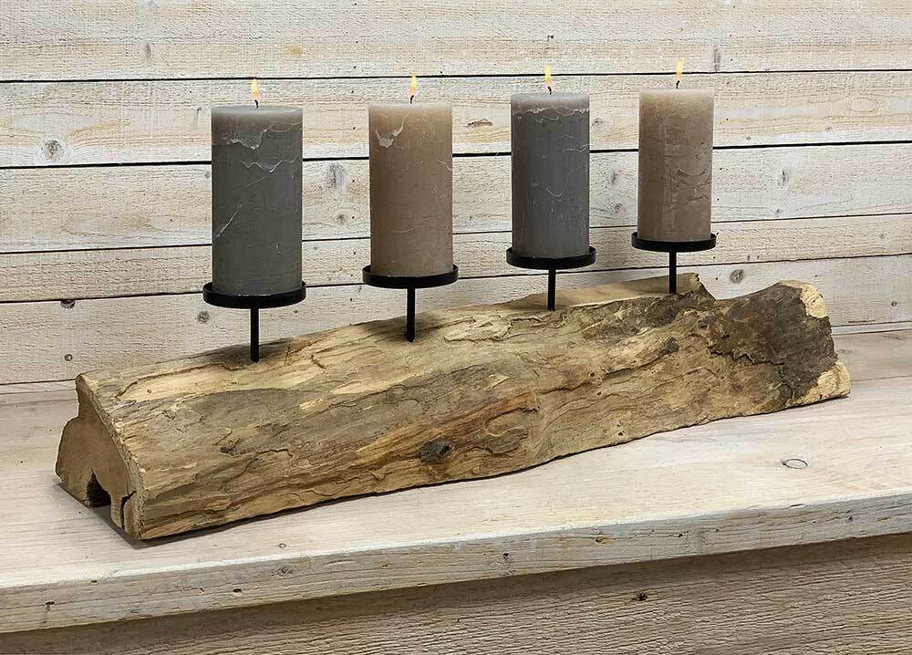 Adventskranz Holz länglich Teakholz 4 Kerzenhalter Natur Tischleuchter