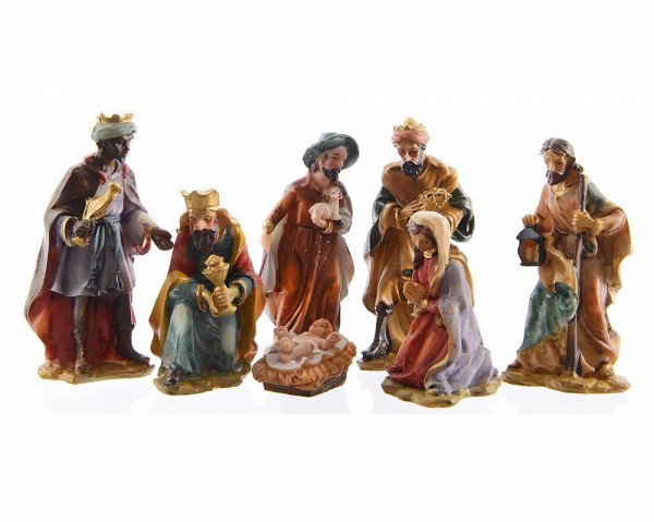 Wunderschöne Krippenfiguren Weihnachten Set 7 teilig Handbemalt