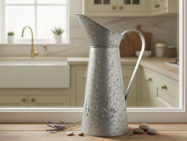 Deko Vase Kanne Zink Lilie für Trockenblumen Vintage-Deko Zinkkrug Landhausstil