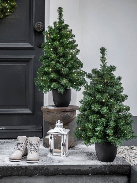 Weihnachtsbaum künstlich mit Beleuchtung 90 cm Topf LED Lichterkette Warmweiß