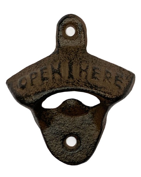 Wandflaschenöffner OPEN HERE American Vintage-Style Gusseisen Wandmontage Braun