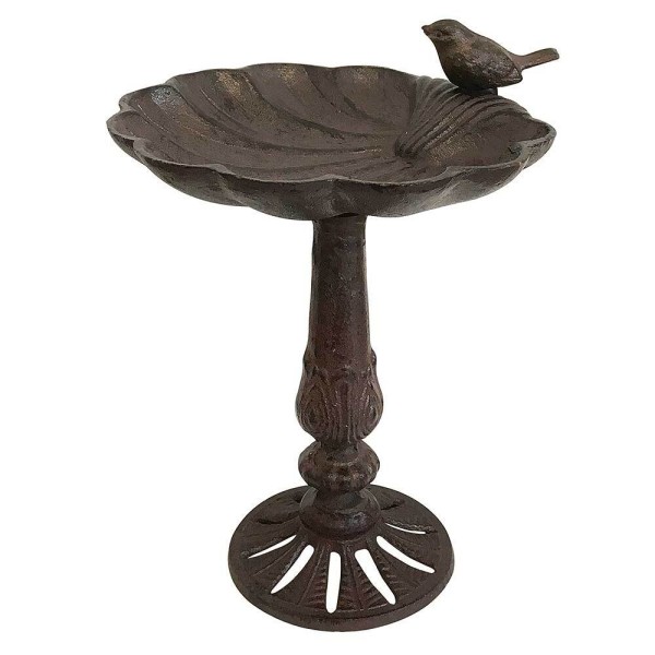 Vogeltränke auf Fuß Vogelbad Seerosenblatt Futterschale Gusseisen Antik-Stil Braun